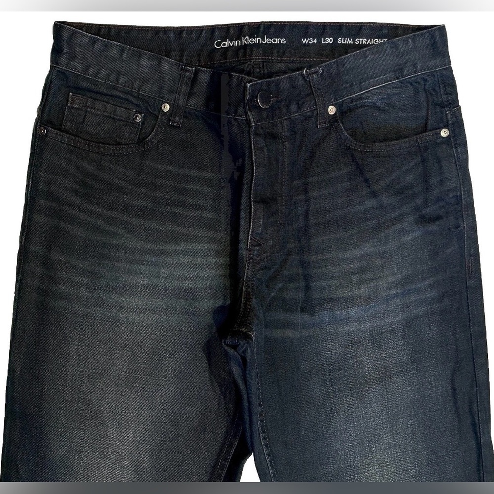 CALVIN KLEIN JEANS 34 X 30 SLIM STRAIGHT WAXED DARK RINSE ACTUAL 32 To 33 Waist